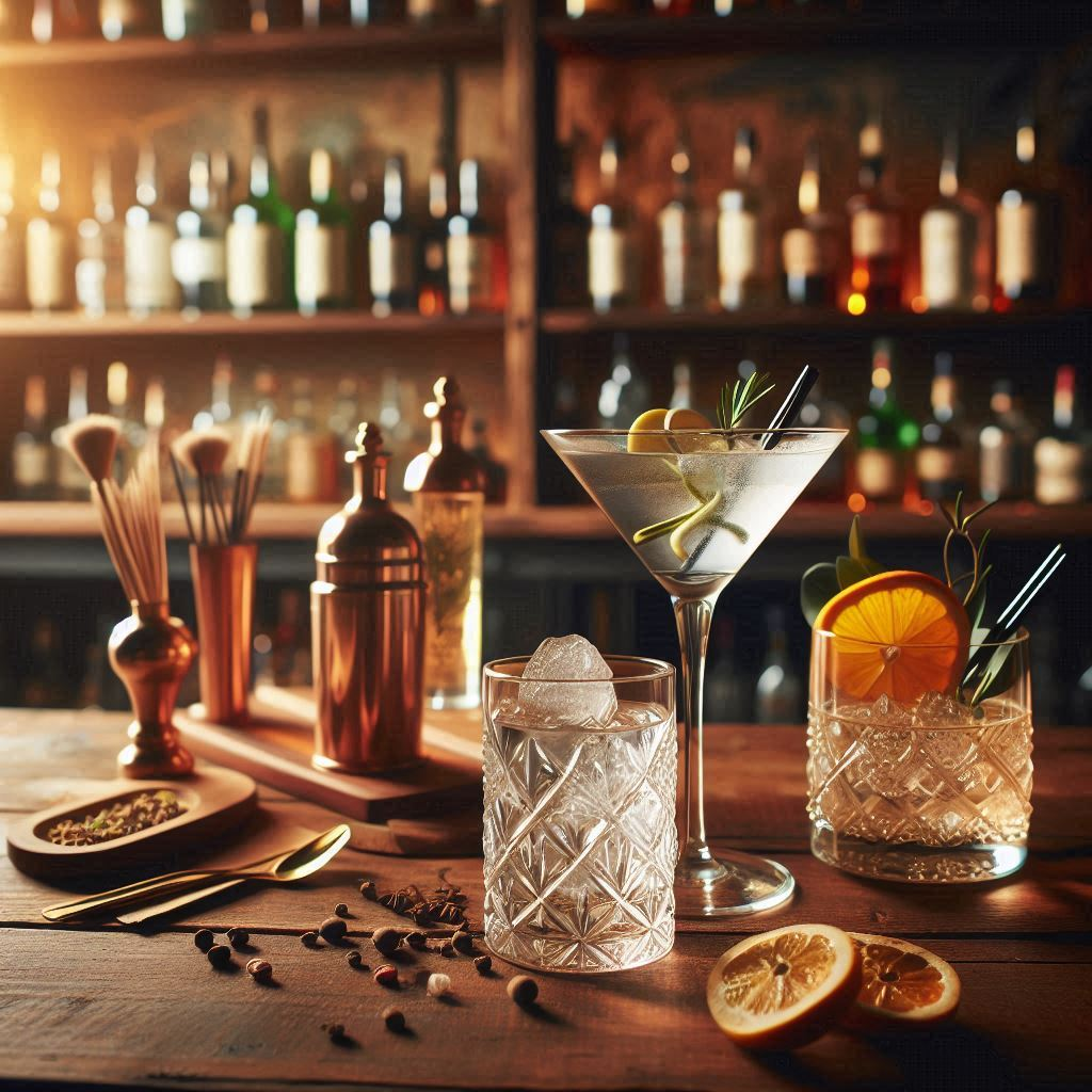 gin cocktails on a bar